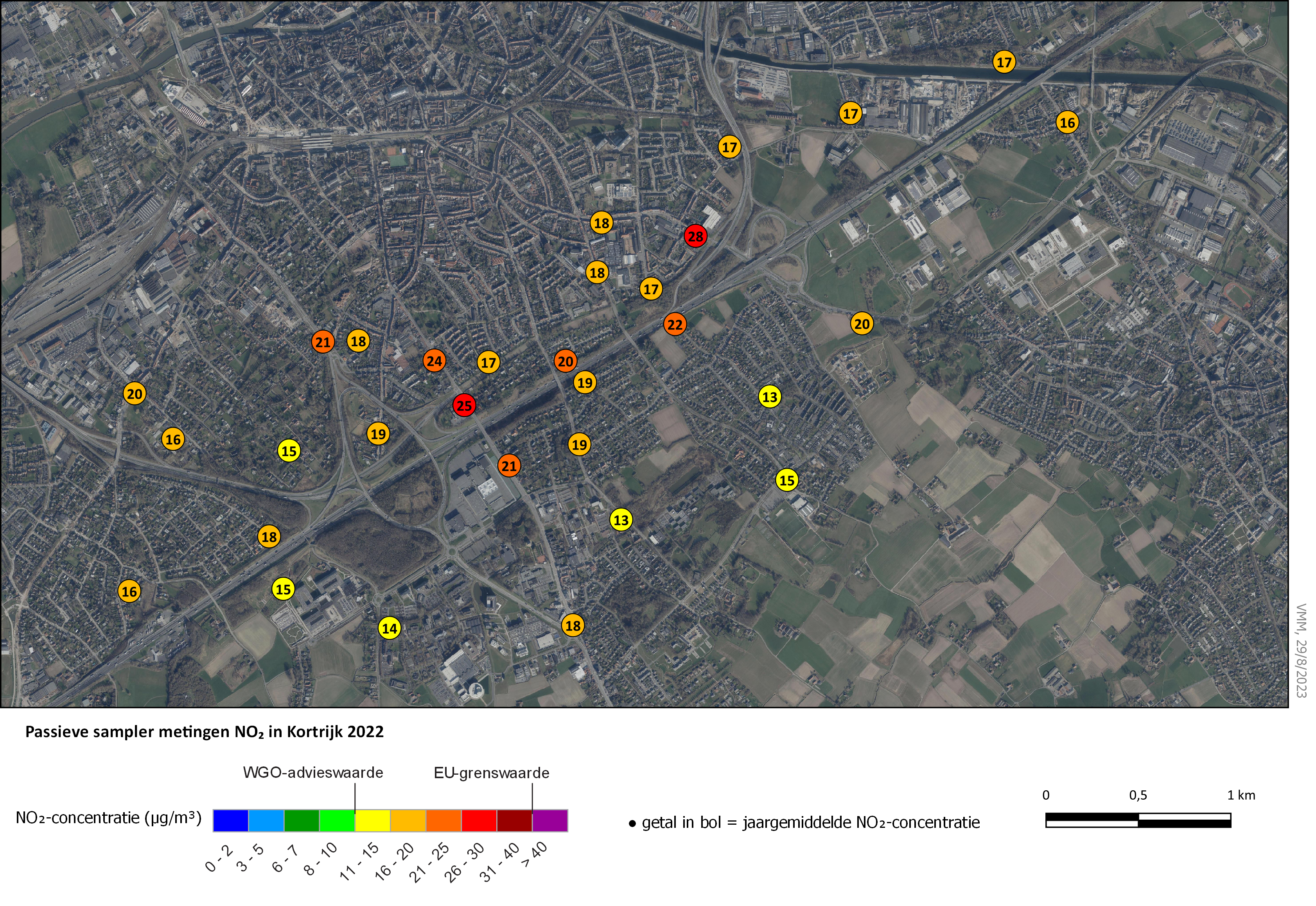 Passieve sampler metingen NO2 in Kortrijk